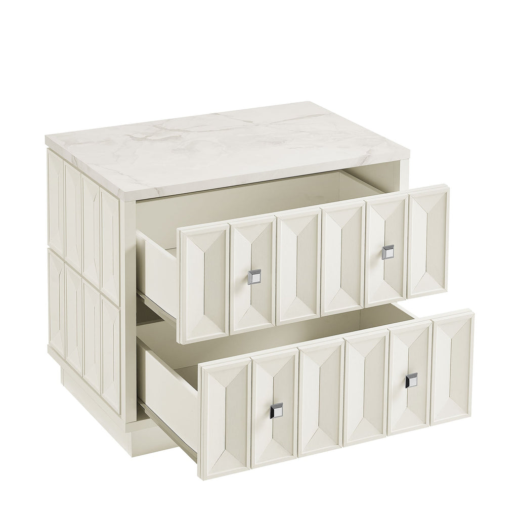 Table de chevet Mabry de 23 po géométrique à facettes à deux tiroirs