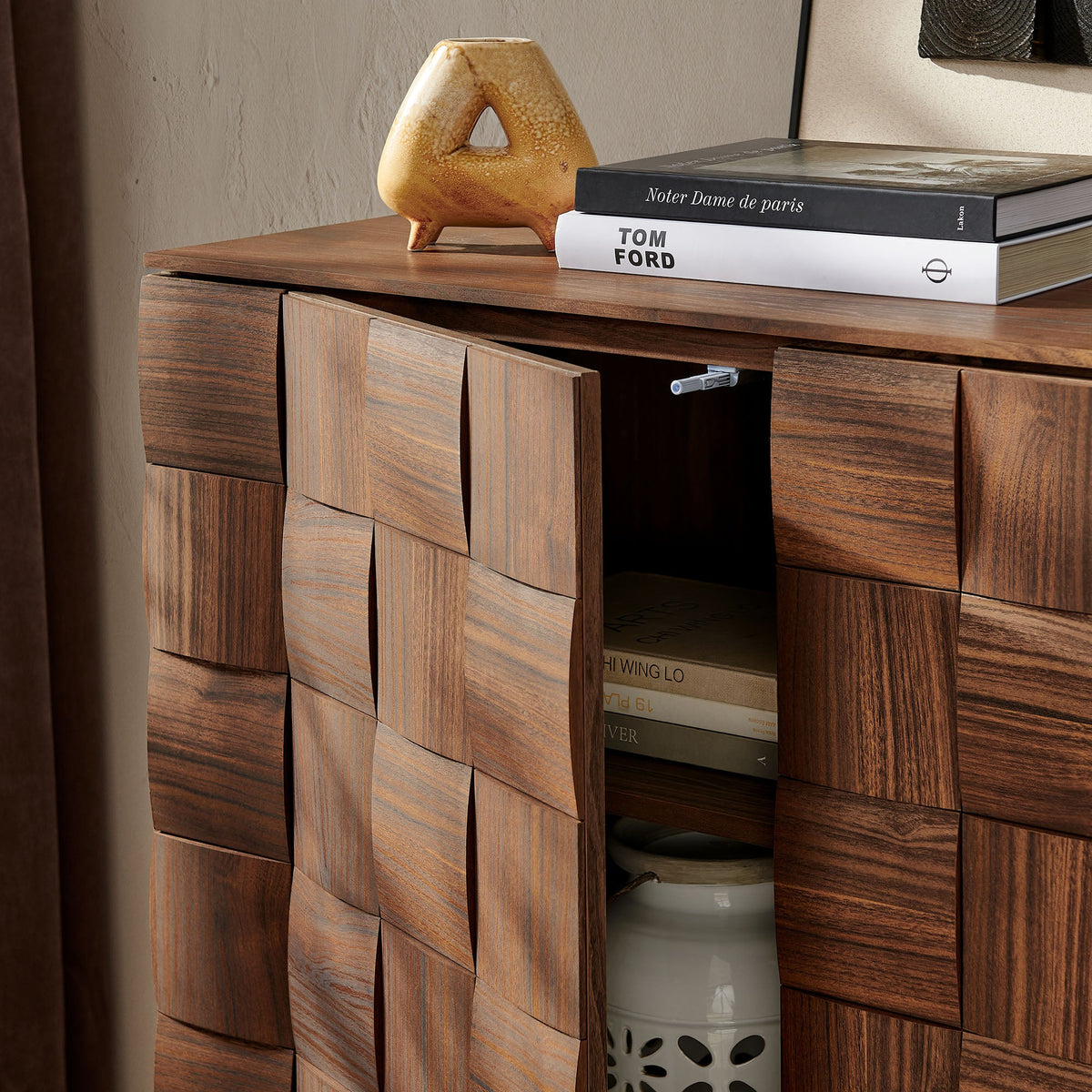 Armoire de rangement haute Duskin de 39 pouces au design géométrique en blocs