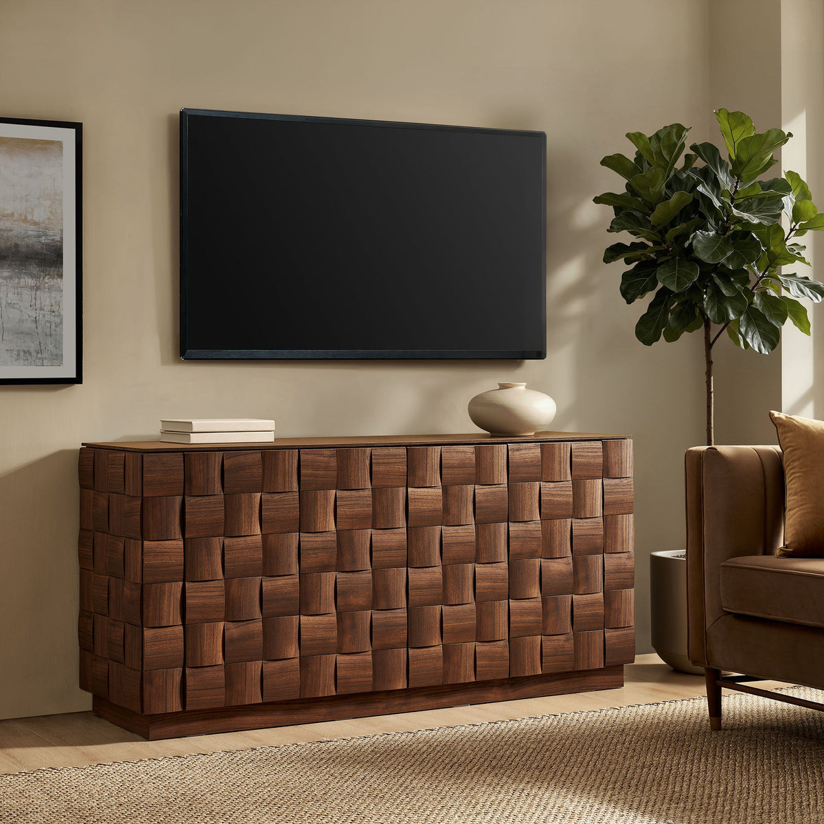 Buffet à quatre portes Duskin de 173 cm avec motif géométrique en blocs