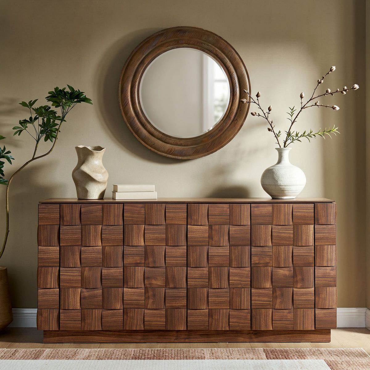 Buffet à quatre portes Duskin de 173 cm avec motif géométrique en blocs