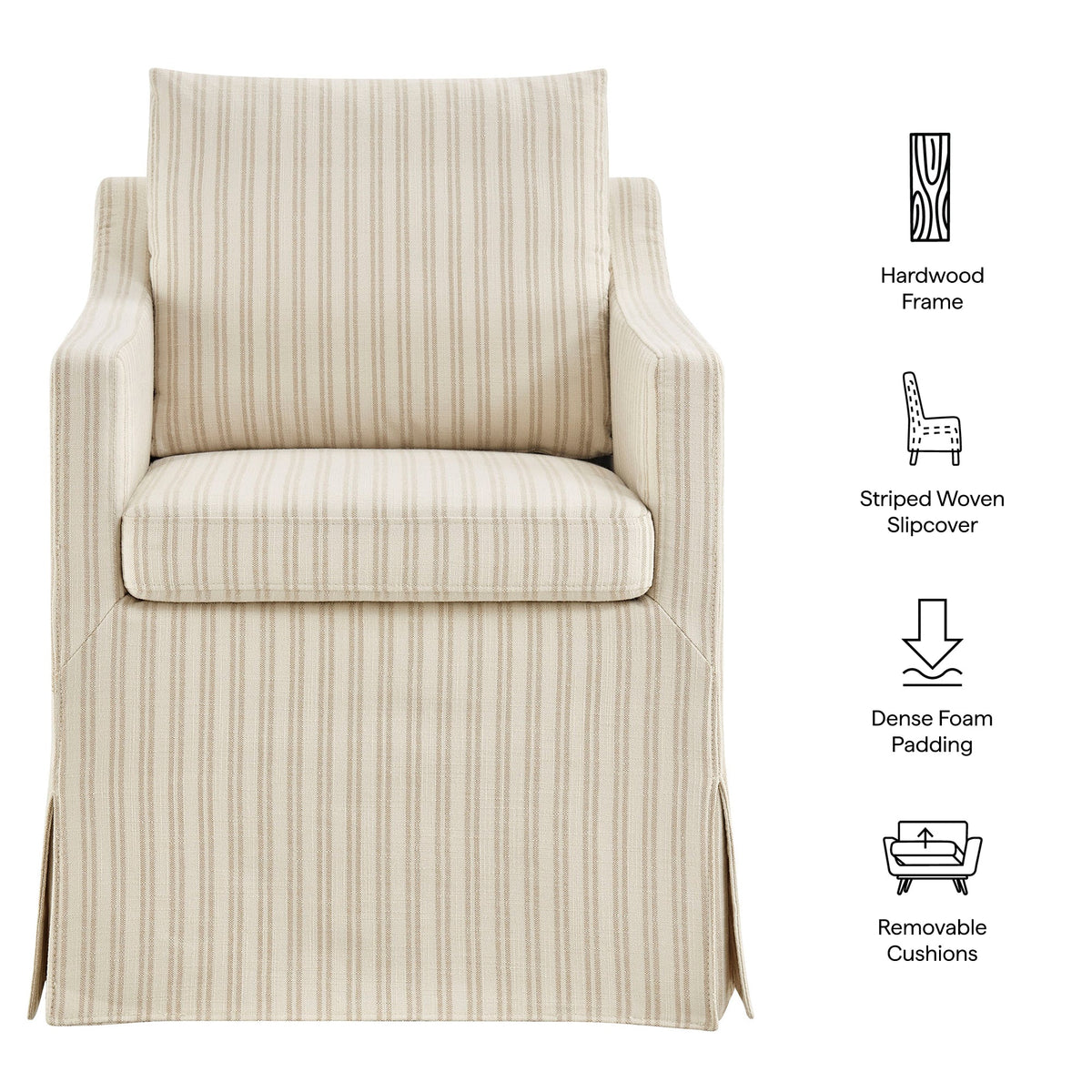 Fauteuil de salle à manger déhoussable en tissu rayé Serene