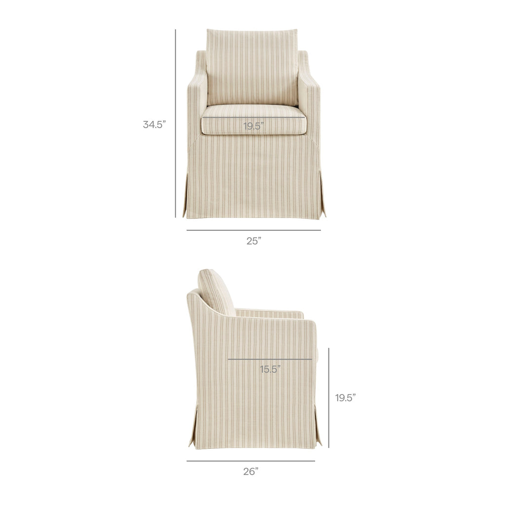Fauteuil de salle à manger déhoussable en tissu rayé Serene