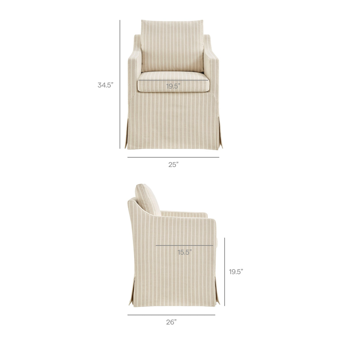 Fauteuil de salle à manger déhoussable en tissu rayé Serene