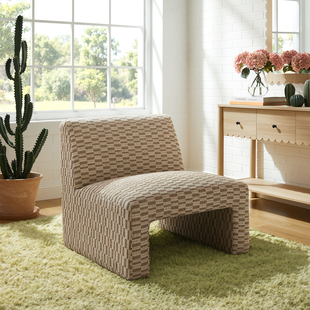 Fauteuil d'appoint Amita en tissu tissé sans accoudoirs