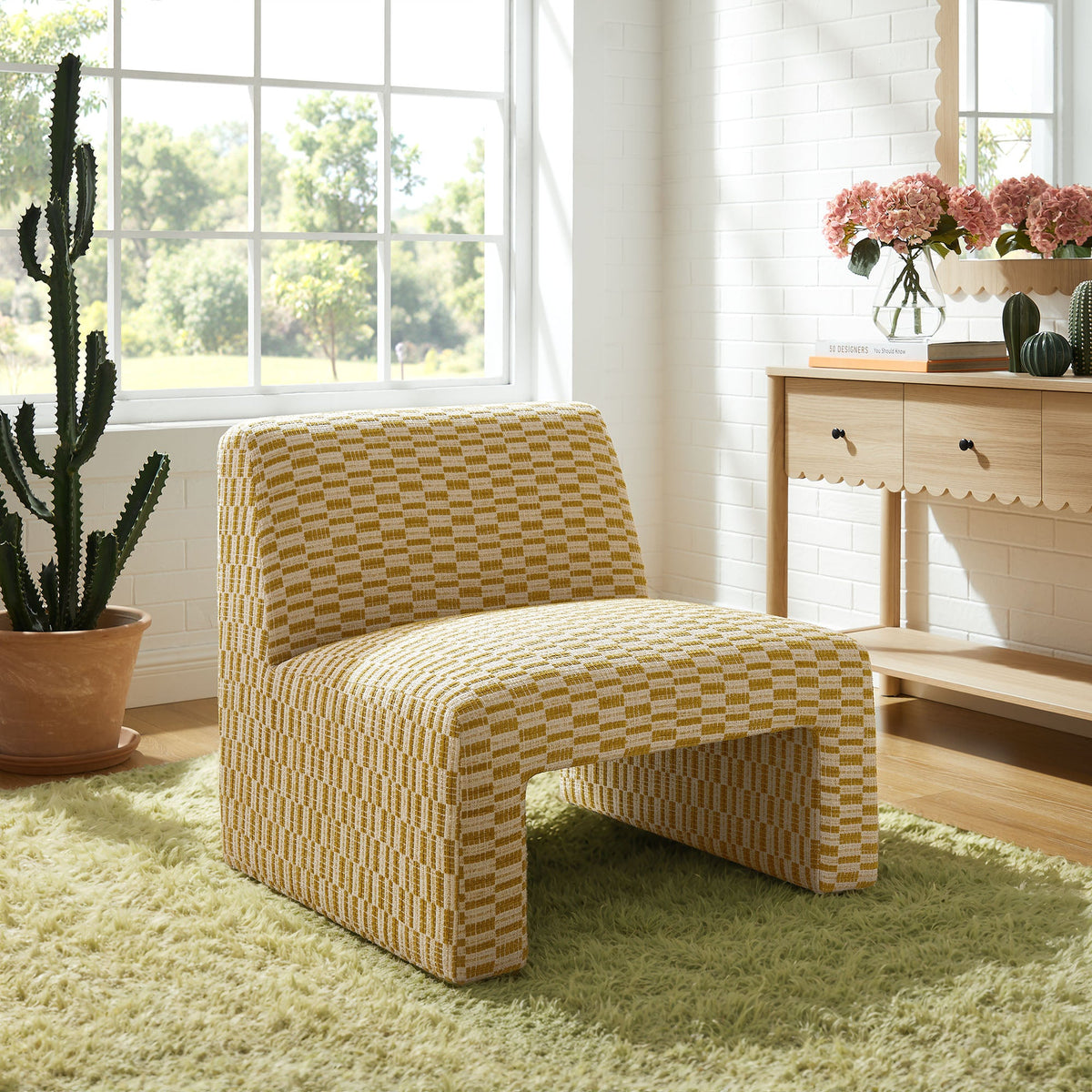 Fauteuil d'appoint Amita en tissu tissé sans accoudoirs