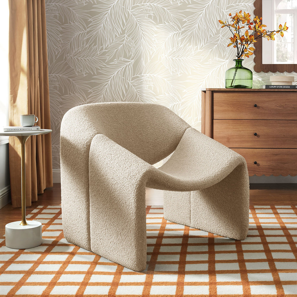 Fauteuil d'appoint à accoudoirs arrondis en tissu texturé bouclé Vivi