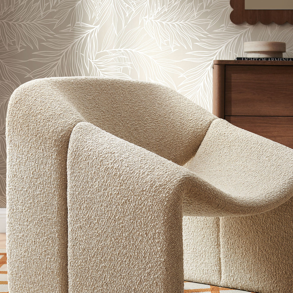 Fauteuil d'appoint à accoudoirs arrondis en tissu texturé bouclé Vivi