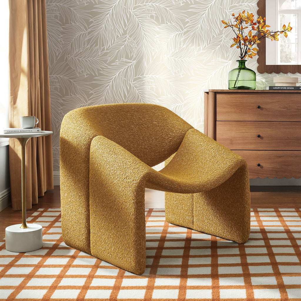 Fauteuil d'appoint à accoudoirs arrondis en tissu texturé bouclé Vivi