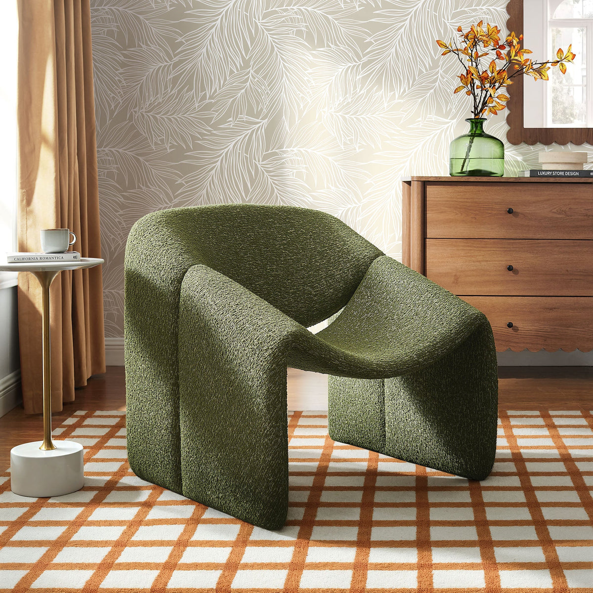 Fauteuil d'appoint à accoudoirs arrondis en tissu texturé bouclé Vivi