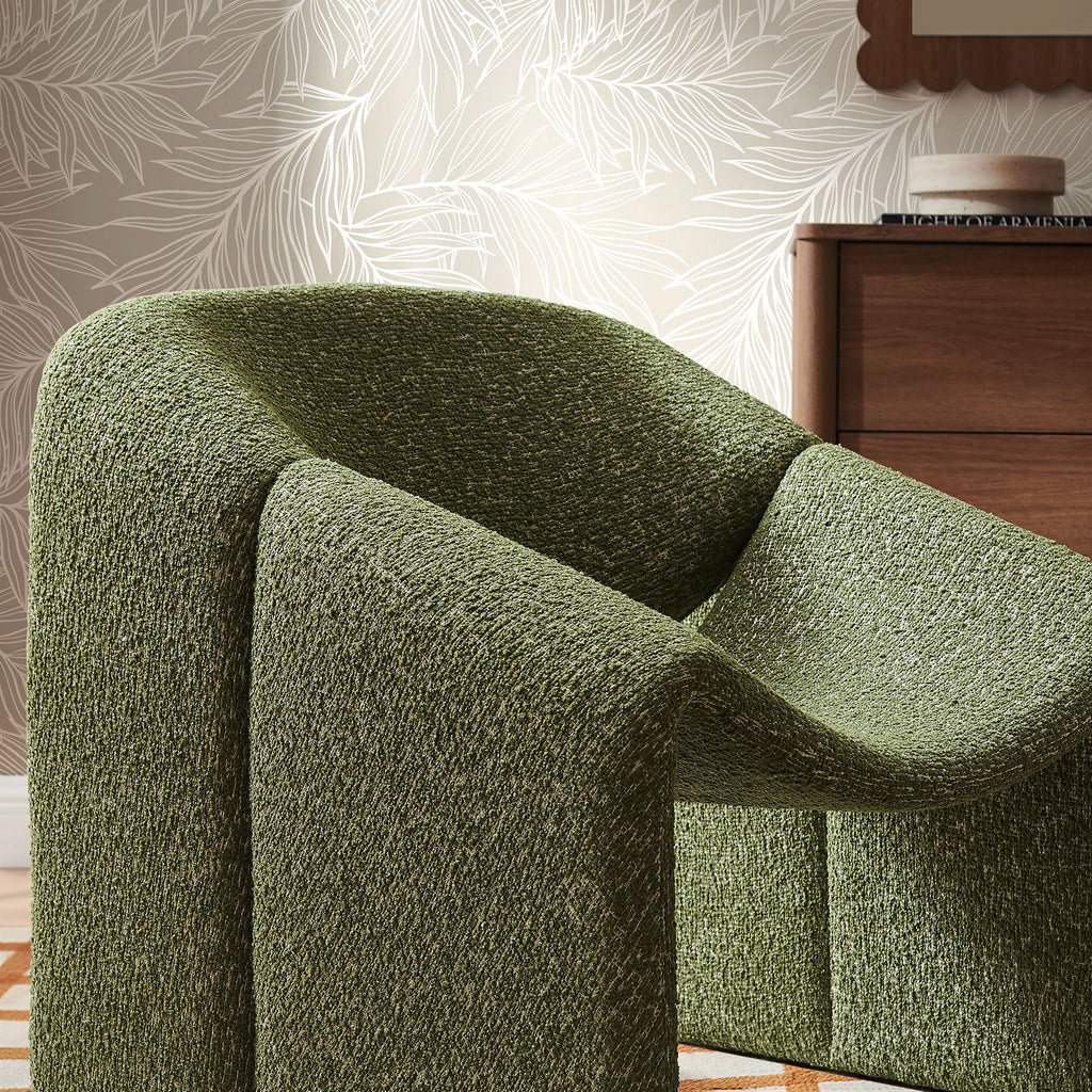 Fauteuil d'appoint à accoudoirs arrondis en tissu texturé bouclé Vivi
