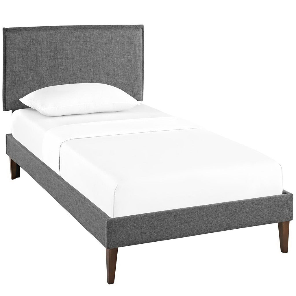 Lit plateforme en tissu Camille avec pieds carrés effilés