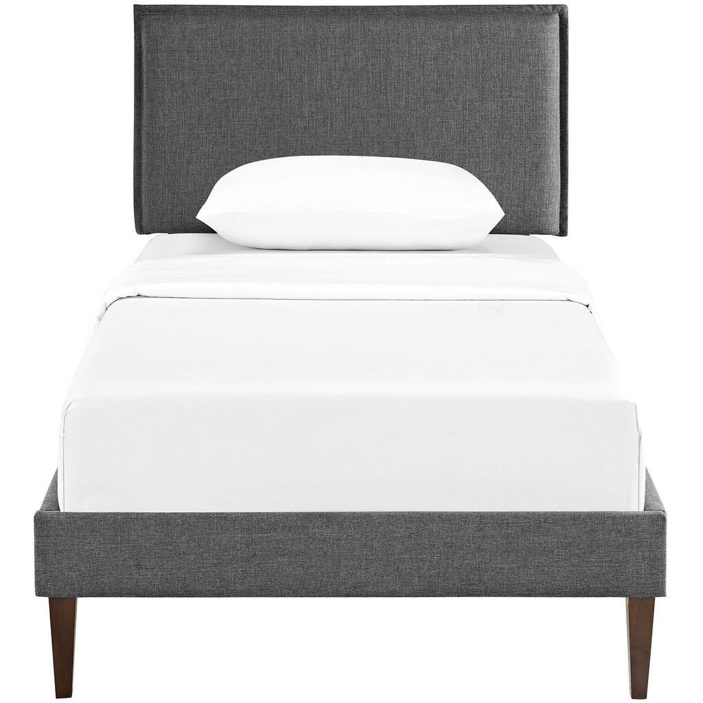 Lit plateforme en tissu Camille avec pieds carrés effilés