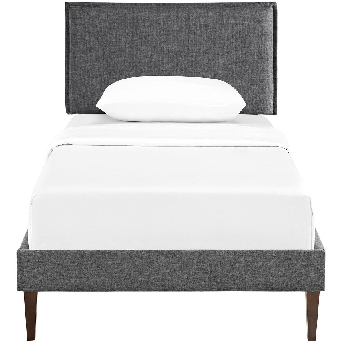 Lit plateforme en tissu Camille avec pieds carrés effilés