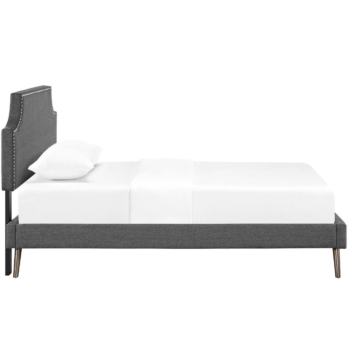 Lit plateforme Laura en tissu avec pieds ronds évasés