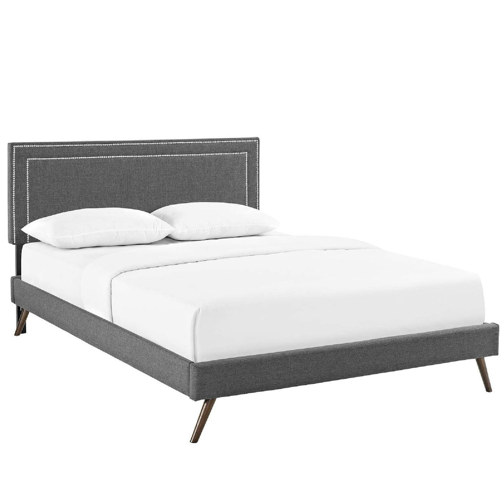 Lit plateforme Jessamine en tissu avec pieds évasés et ronds