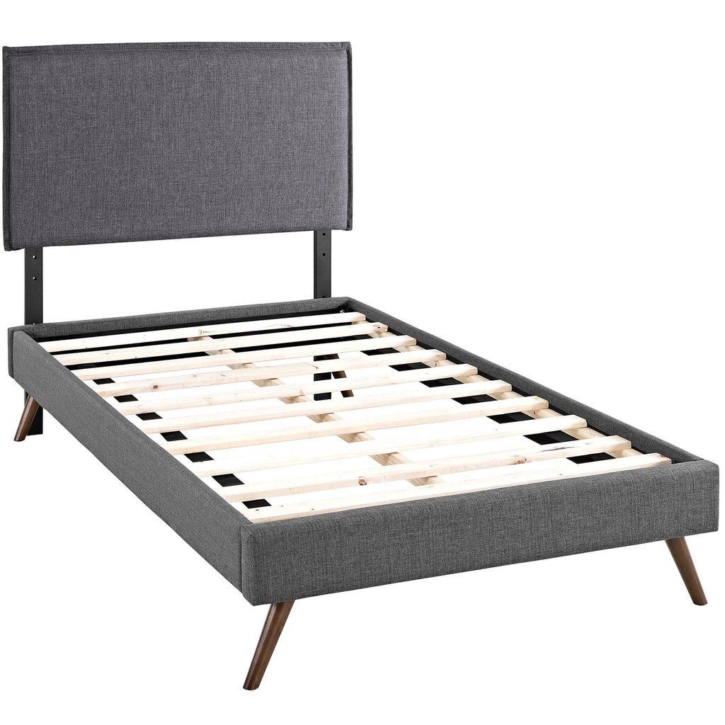 Lit plateforme en tissu Amaris avec pieds ronds évasés