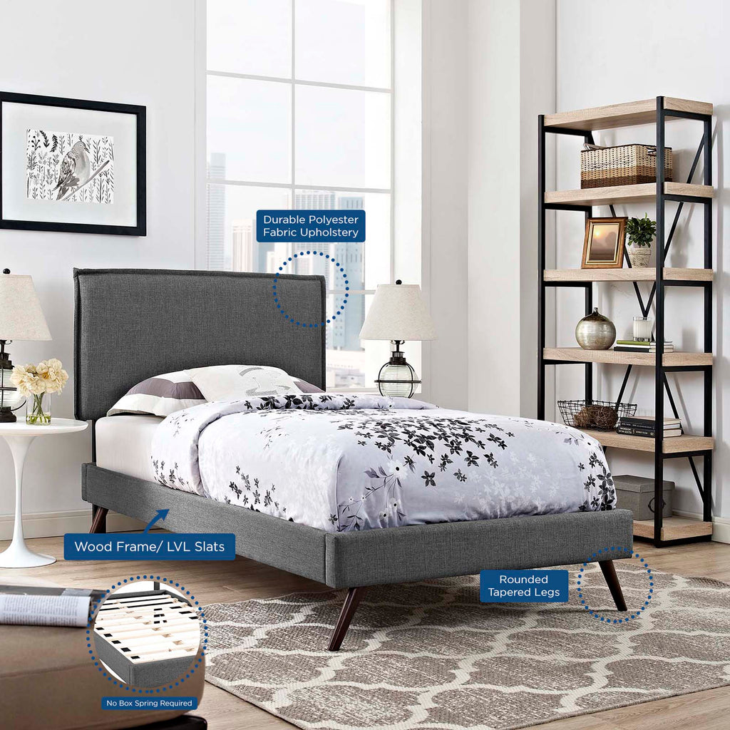 Lit plateforme en tissu Amaris avec pieds ronds évasés