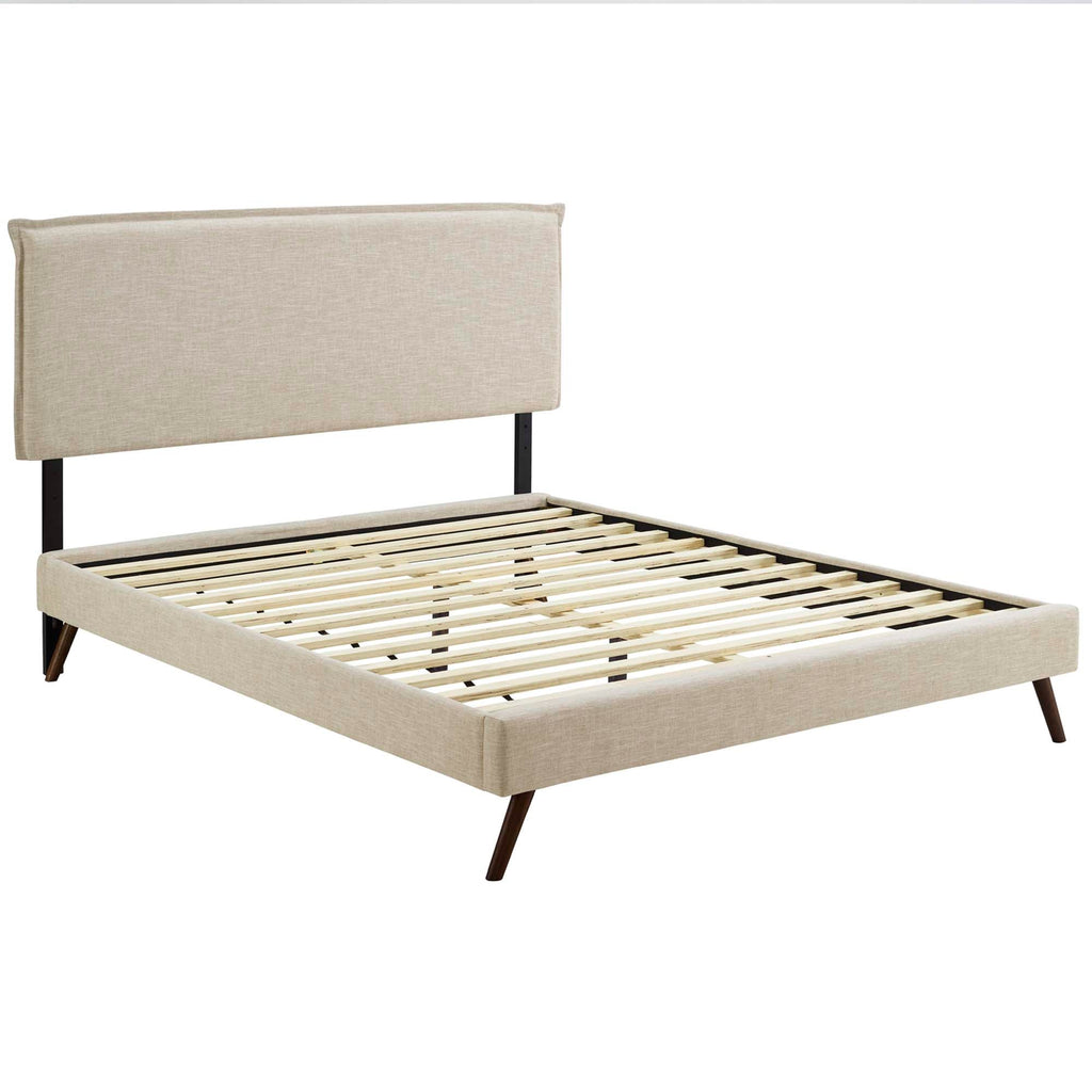 Lit plateforme en tissu Amaris avec pieds ronds évasés