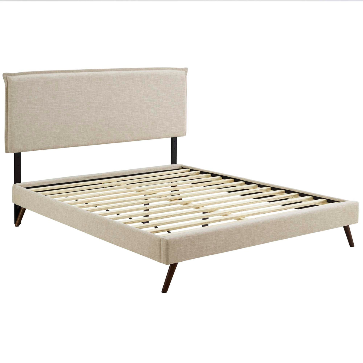 Lit plateforme en tissu Amaris avec pieds ronds évasés