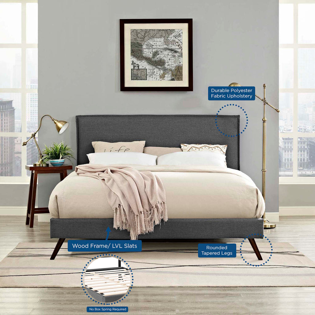 Lit plateforme en tissu Amaris avec pieds ronds évasés