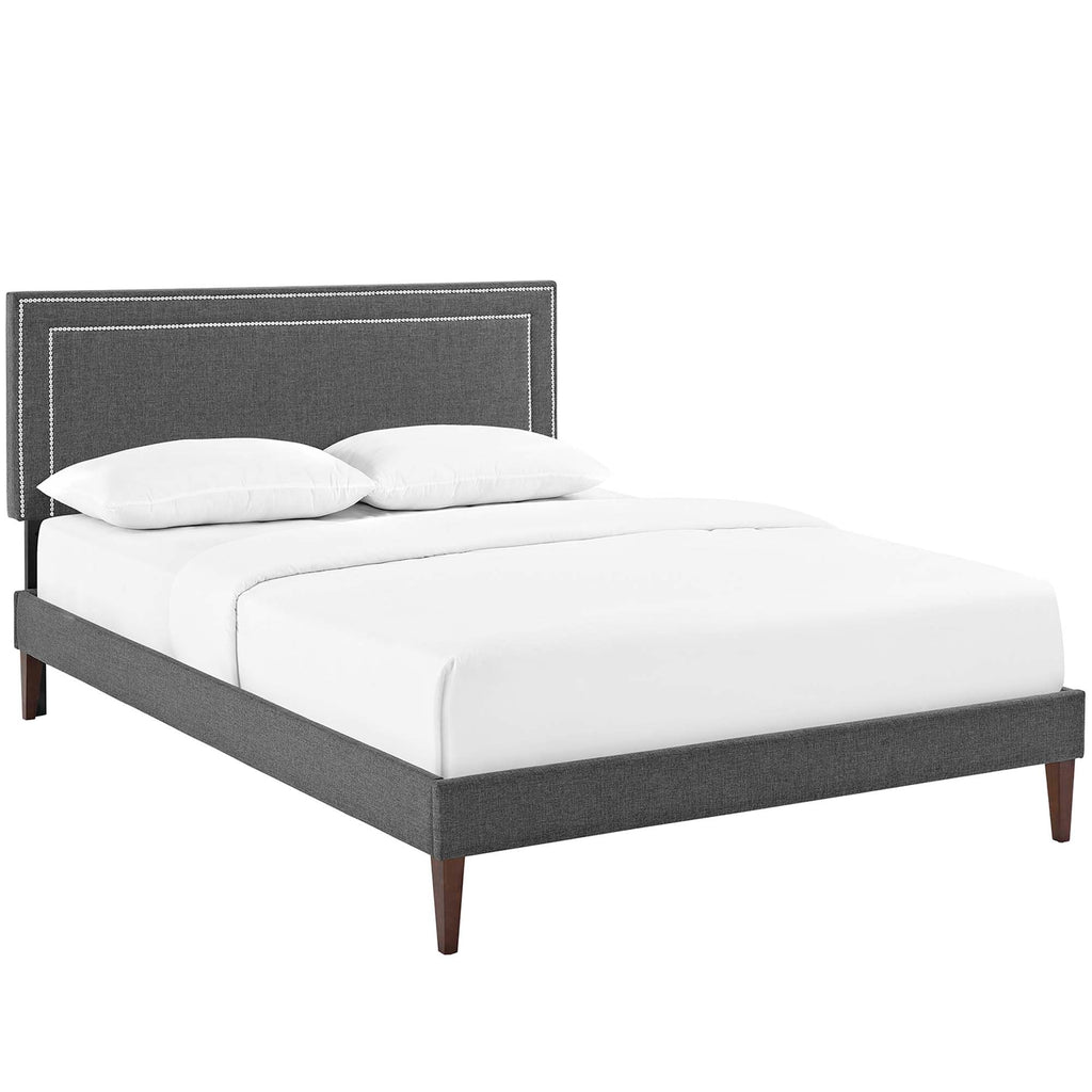 Lit Virginia en tissu avec plate-forme et pieds carrés fuselés