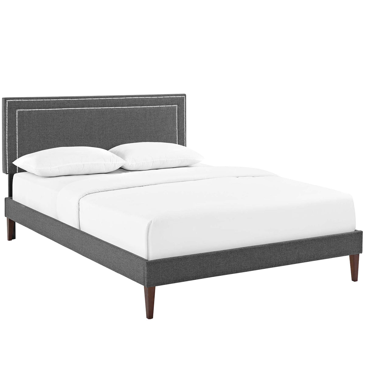 Lit Virginia en tissu avec plate-forme et pieds carrés fuselés