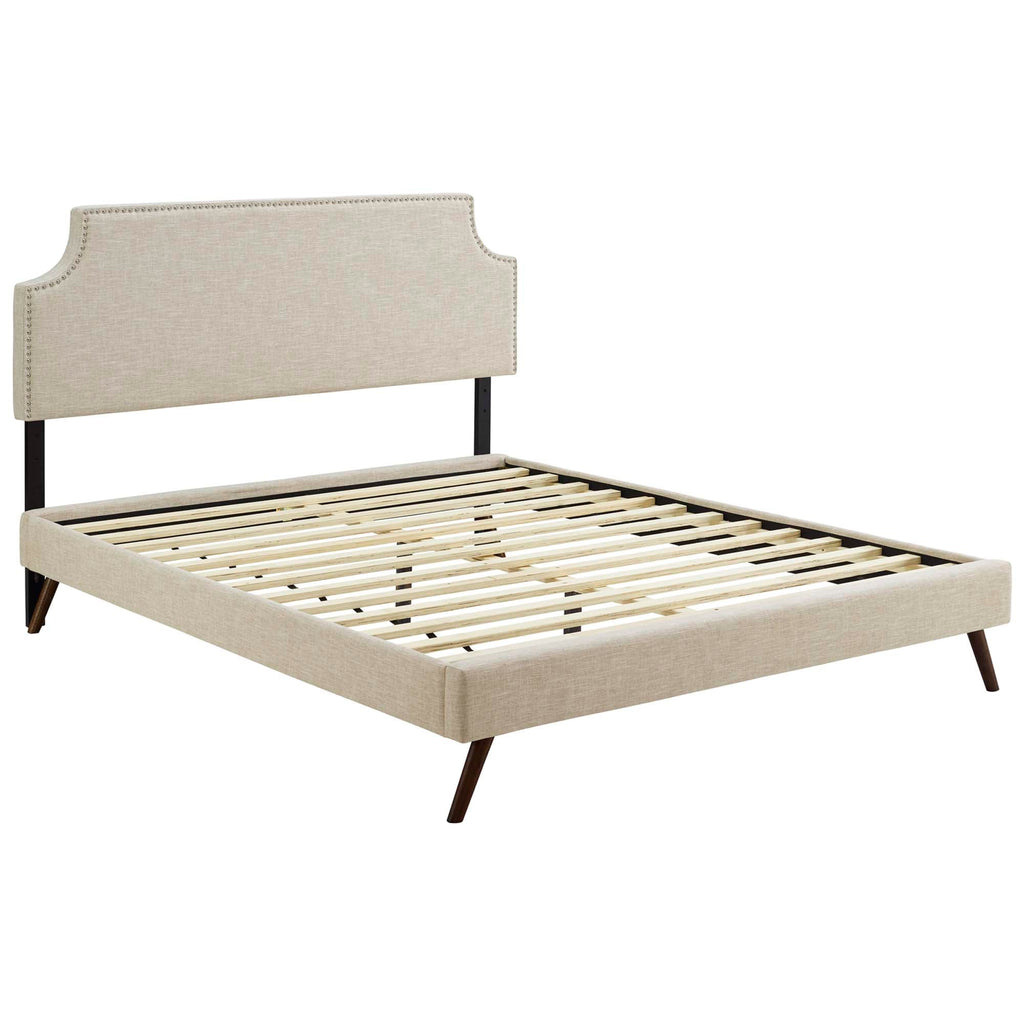 Lit plateforme Corene en tissu avec pieds ronds évasés