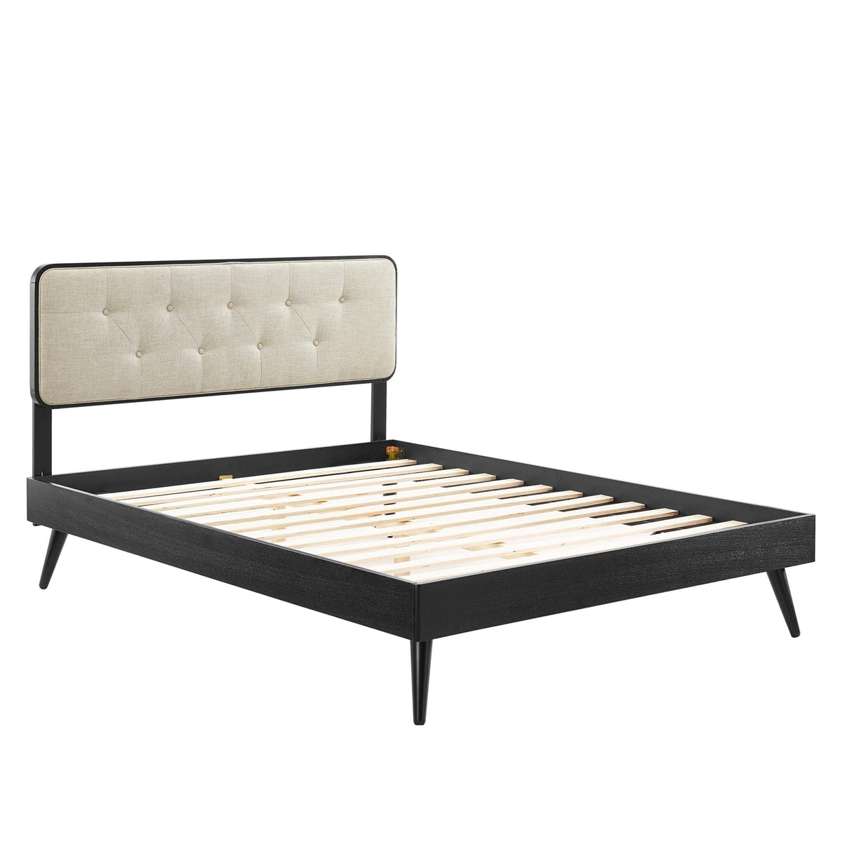 Lit plateforme Bridgette en bois avec pieds évasés