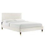 Lit Plateforme Yasmine Channel Capitonnée en Velours Haute Performance avec Pieds en Bois et Or