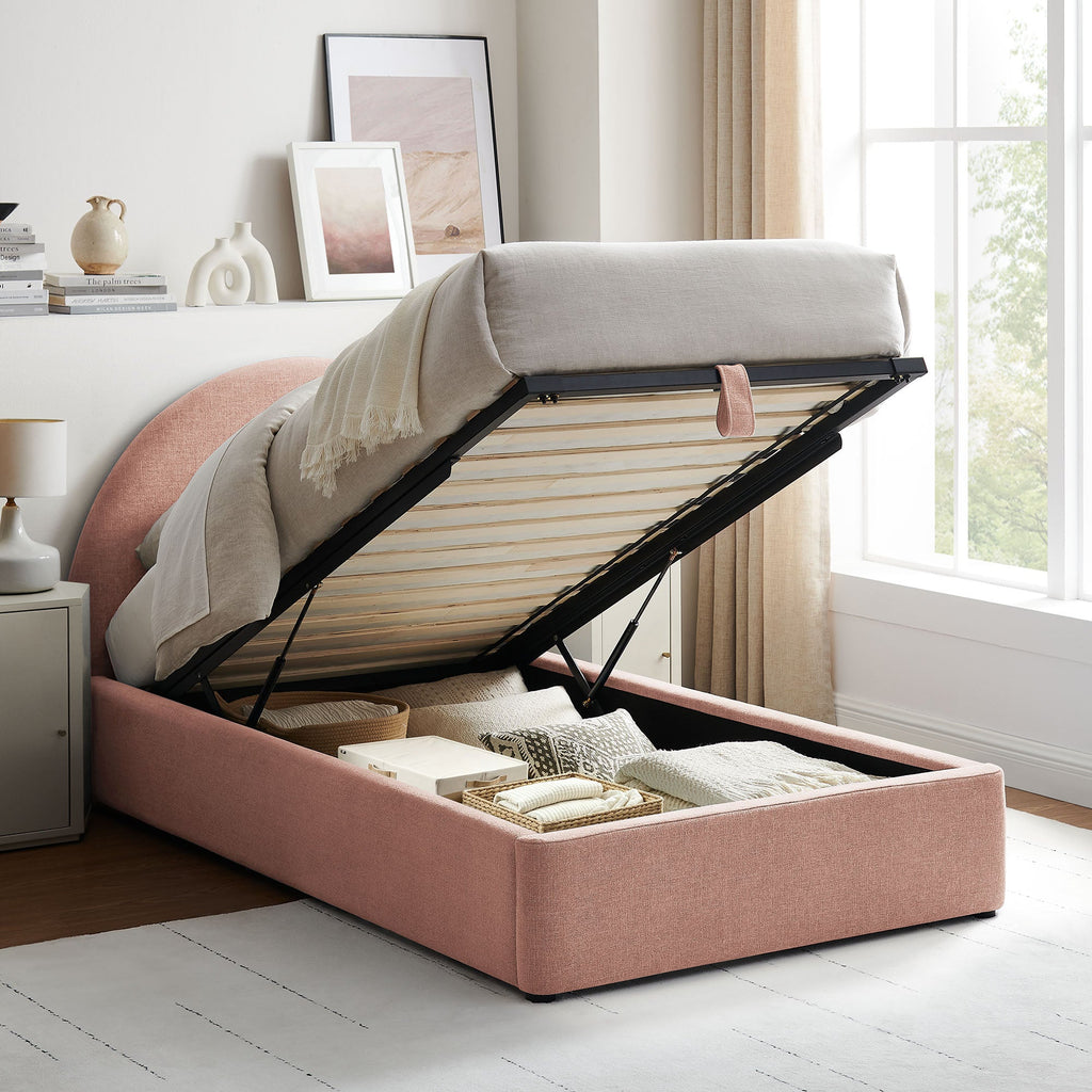Cadre de lit plateforme rembourré en tissu avec rangement Resort
