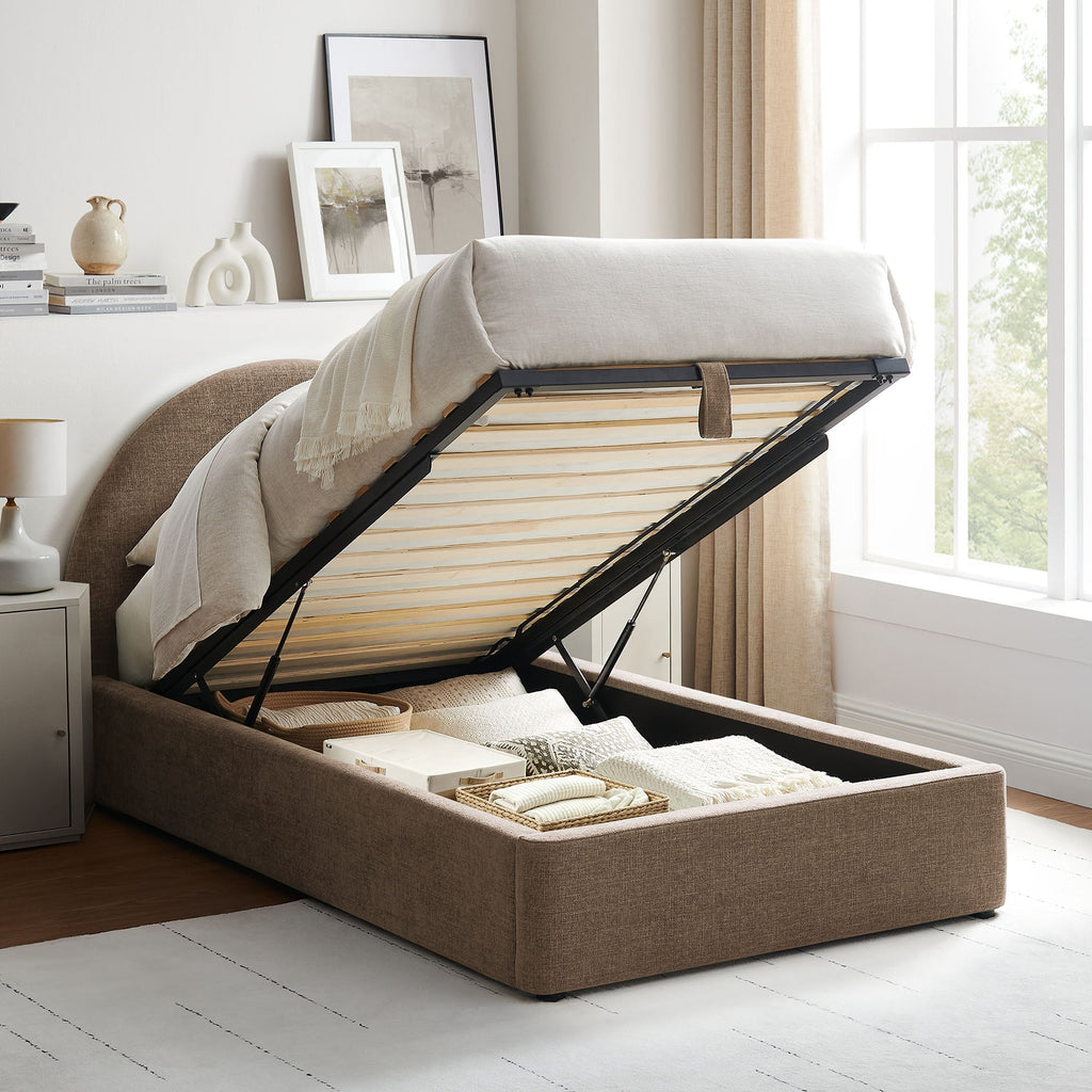 Cadre de lit plateforme rembourré en tissu avec rangement Resort