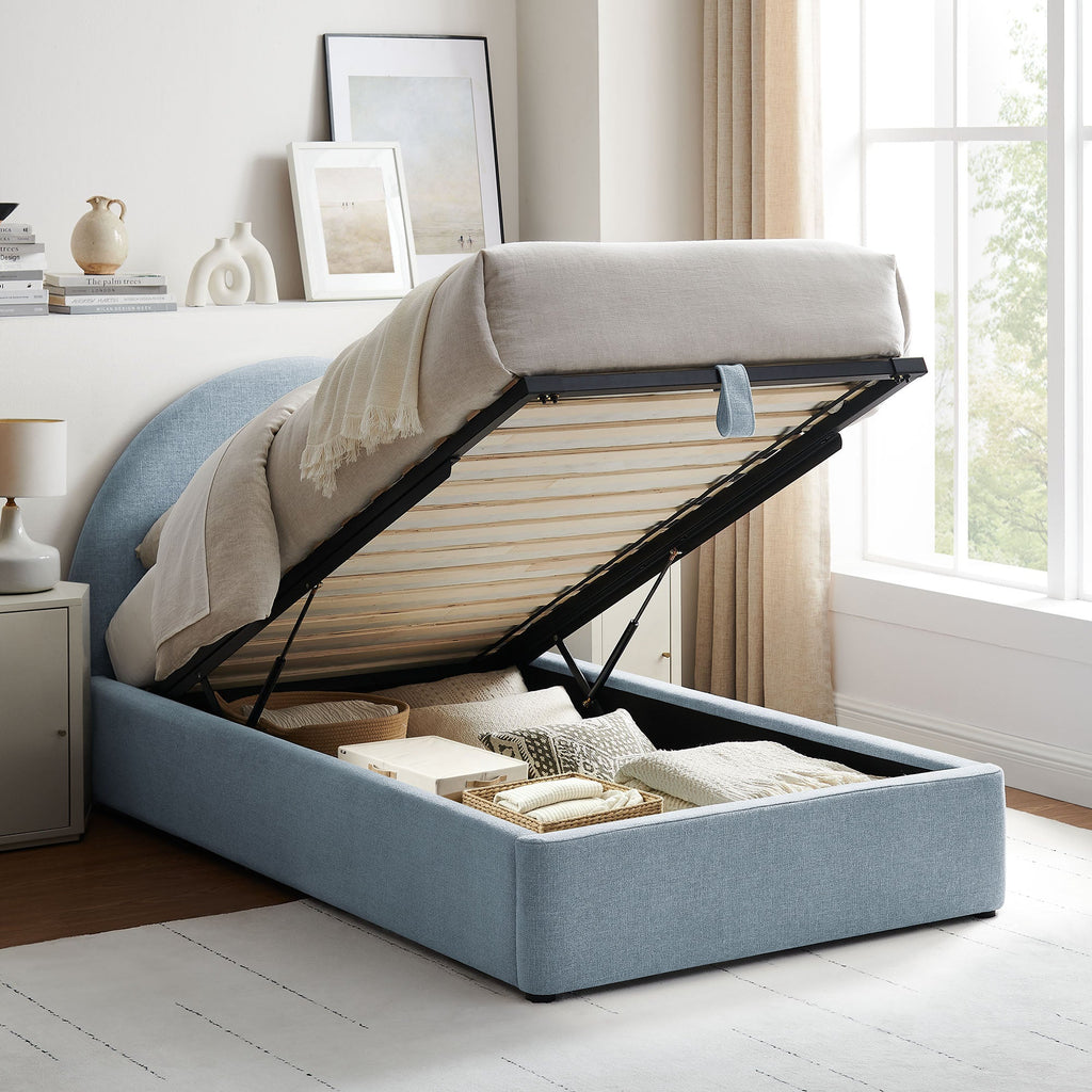 Cadre de lit plateforme rembourré en tissu avec rangement Resort
