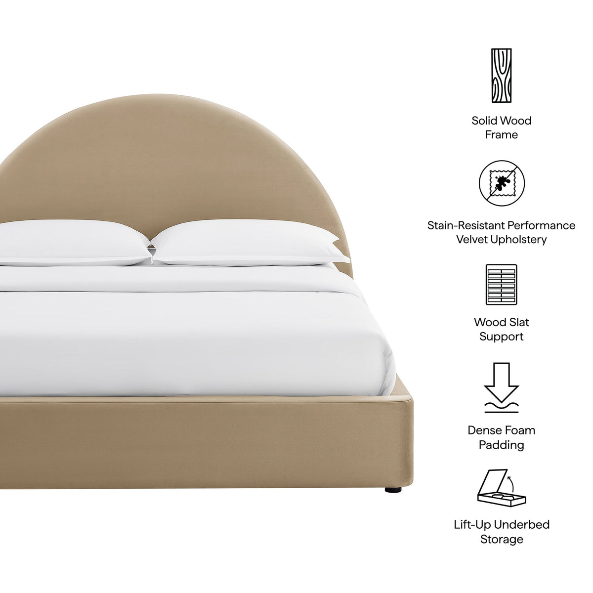Cadre de lit plateforme de rangement Arched Performance Velvet Resort