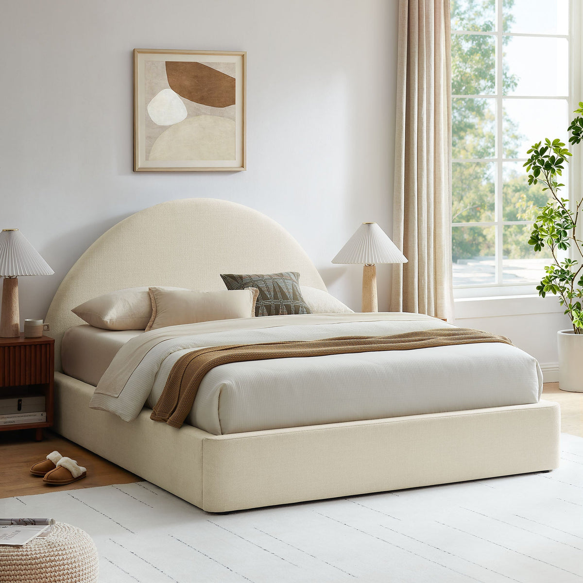 Cadre de lit plateforme rembourré en tissu avec rangement Resort