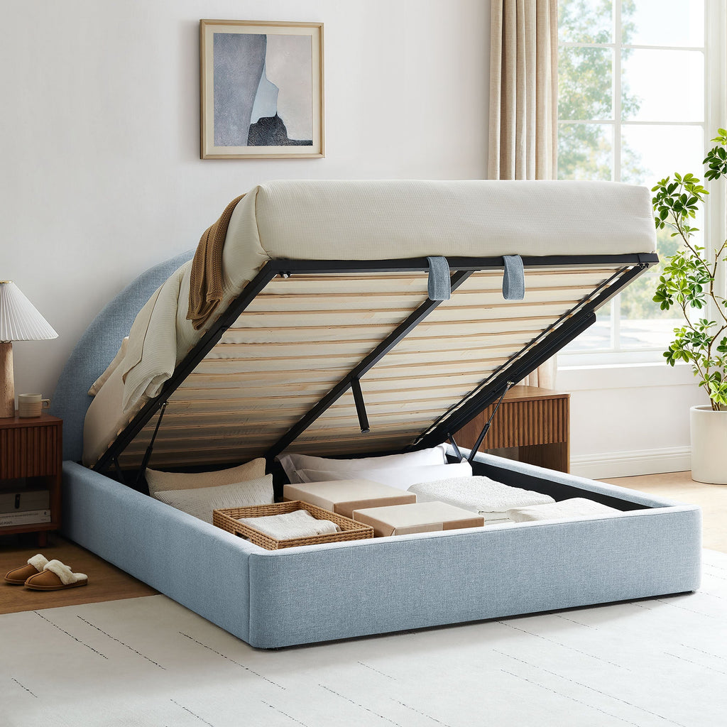 Cadre de lit plateforme rembourré en tissu avec rangement Resort