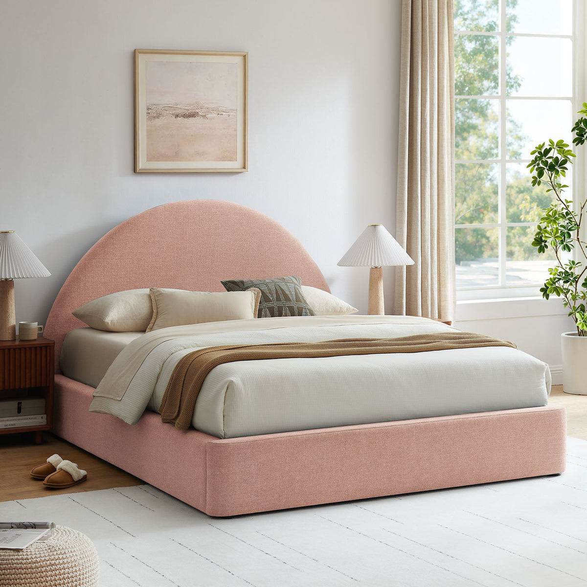Cadre de lit plateforme rembourré en tissu avec rangement Resort