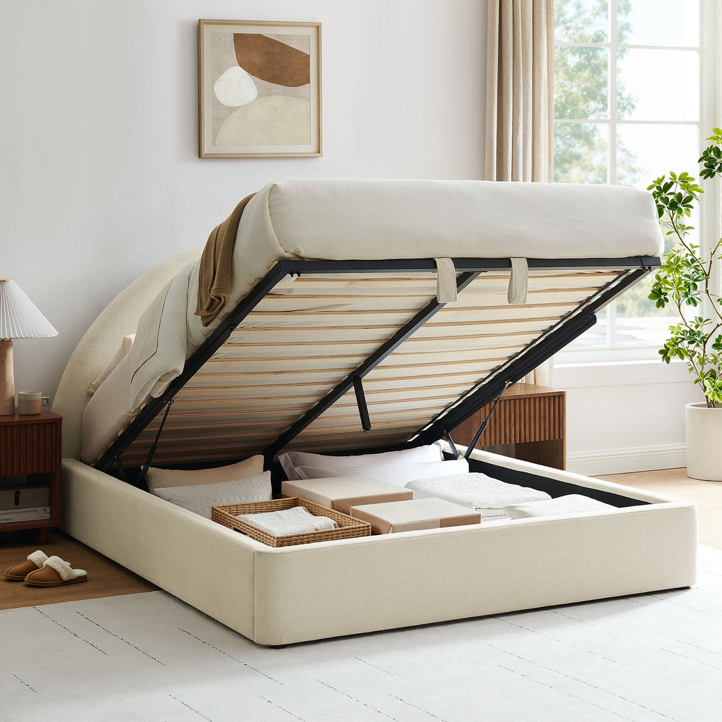 Cadre de lit plateforme rembourré en tissu avec rangement Resort