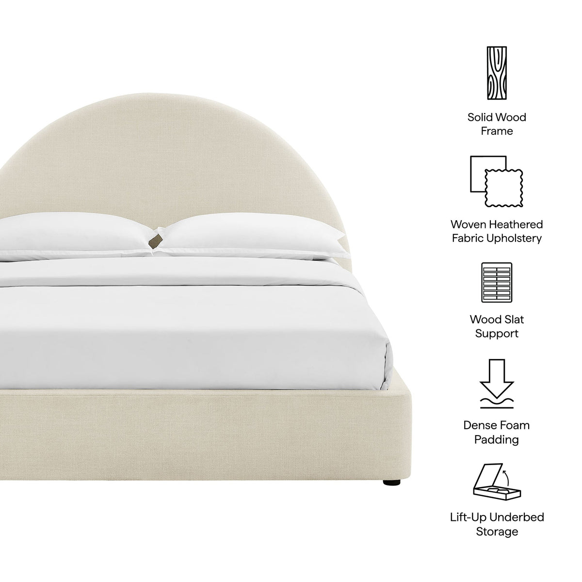 Cadre de lit plateforme rembourré en tissu avec rangement Resort
