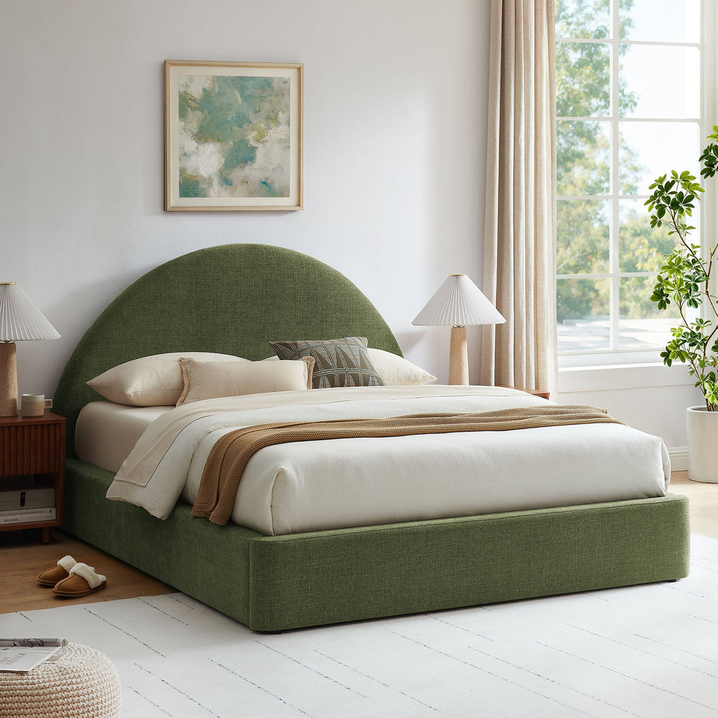Cadre de lit plateforme rembourré en tissu avec rangement Resort