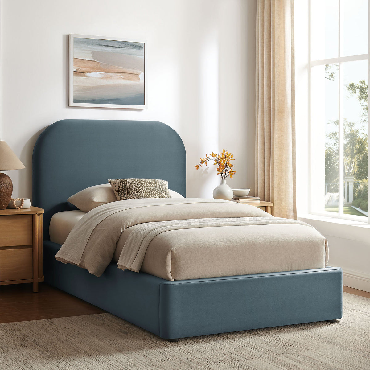 Cadre de lit plateforme de rangement Keynote en velours performant
