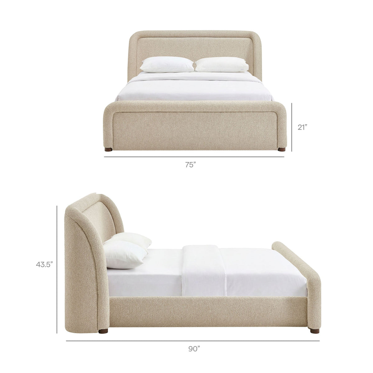 Lit plateforme rembourré en tissu Tasmin